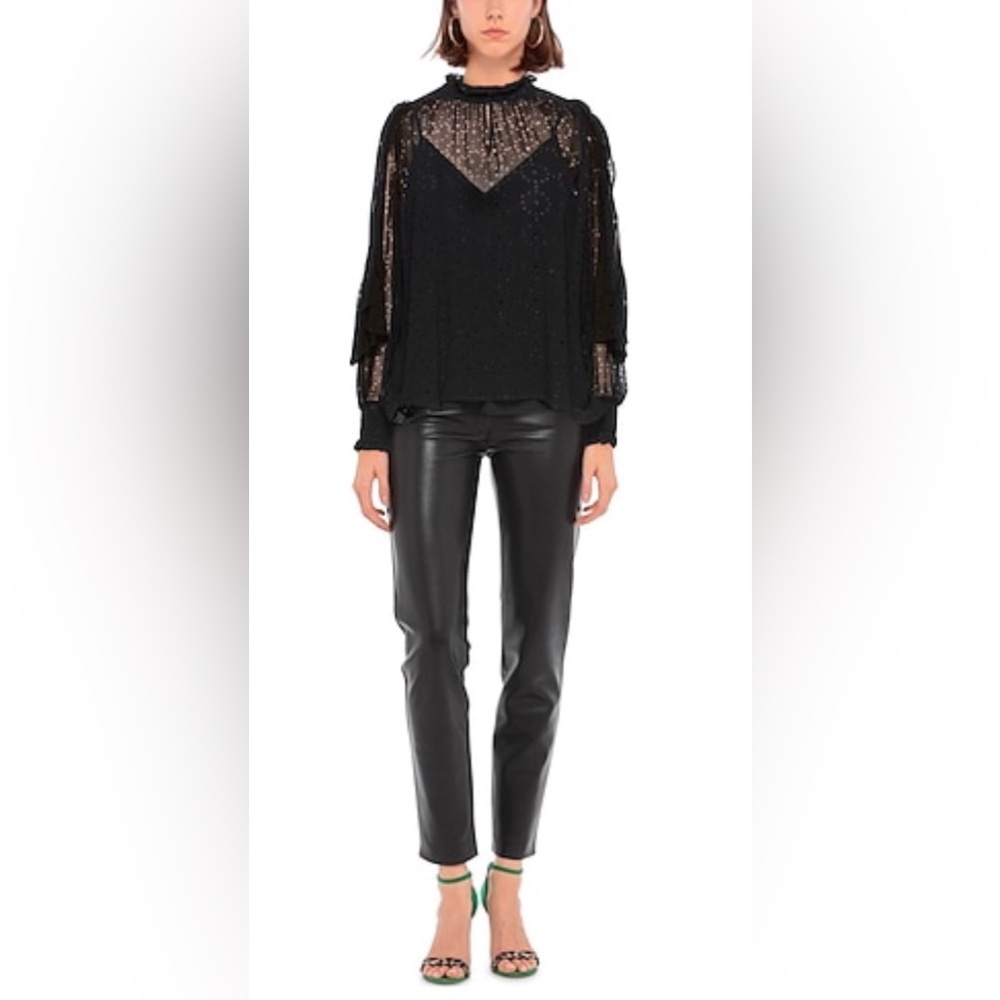 Maje Black Gold Laser Cut Detail Cold Shoulder Blouse. Size XS. NWT. MSRP $413